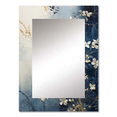Abstract Gold And Blue Botanical - Jungle Unique Wall Mirror Decor, Tropical Large Mirror, Printed Metal Art