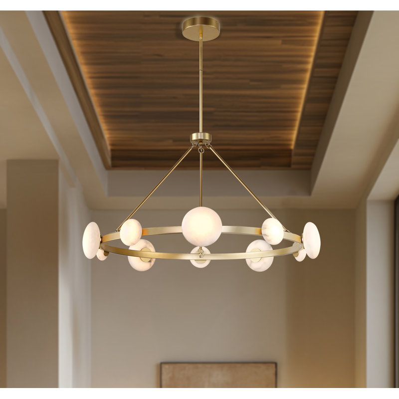 Lily Gold 10-Light LED Chandelier with Alabaster Shades