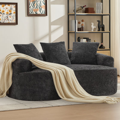 Indoor Lounge Chaise, Chenille Curved Loveseat, Boneless Small Sofa Couch for Living Room, Bedroom, Apartment by Dakota Fields