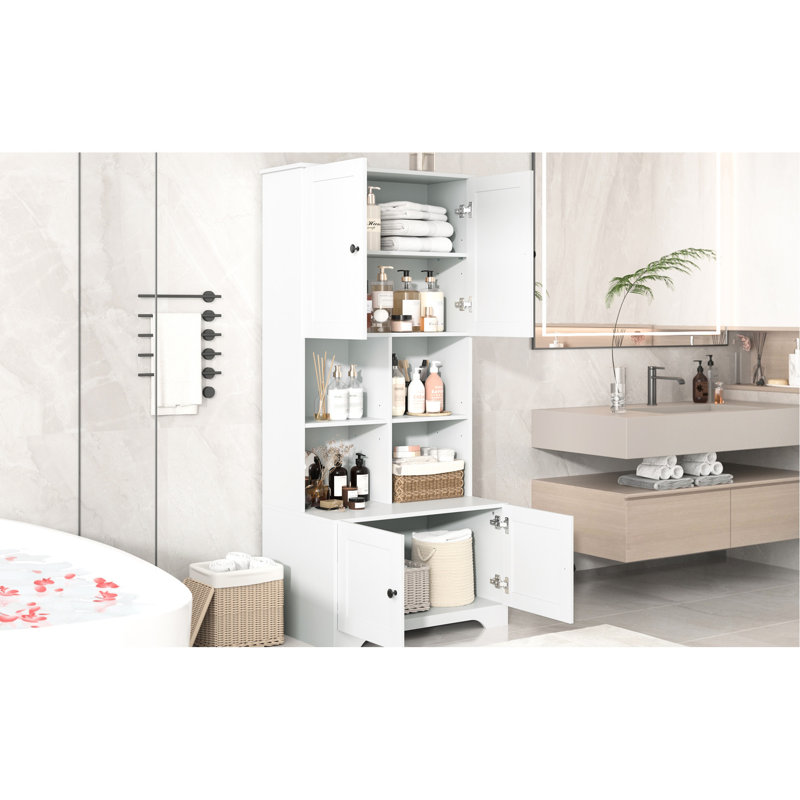 Large rangement pour la salle de bain - 4 poignées en métal blanc et beaucoup d'espace pour plus de stabilité