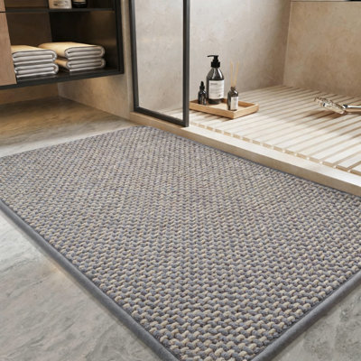 Bath Mat, Super Absorbent Chenille Non Slip With Rubber Backing, Easy Clean For Bathtub Shower And Sink (Grey)