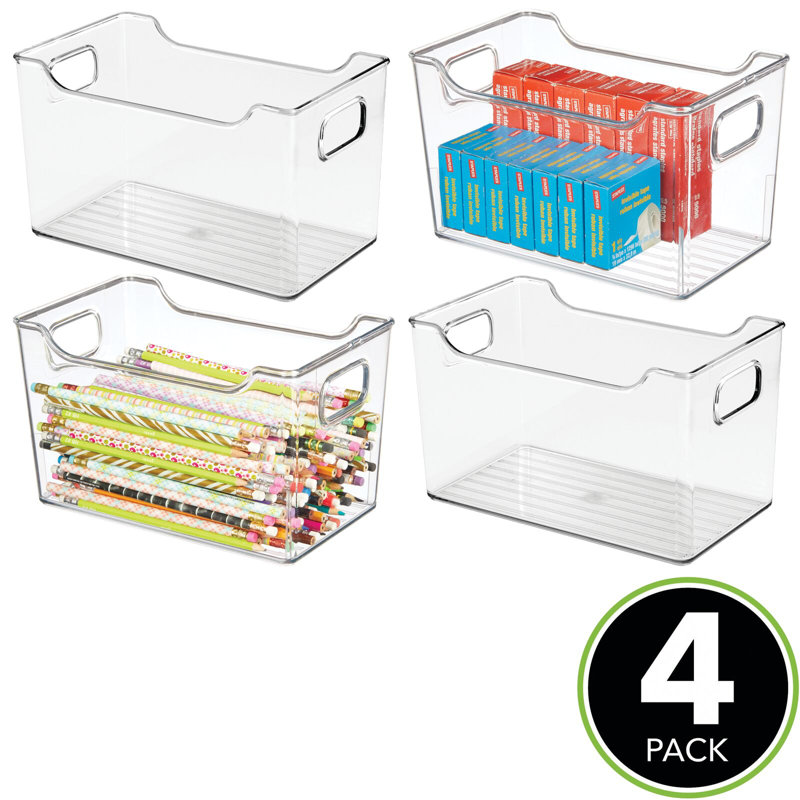 Clear Acrylic Office Storage Bin Set with Handles, 10 x 6 x 6 inches