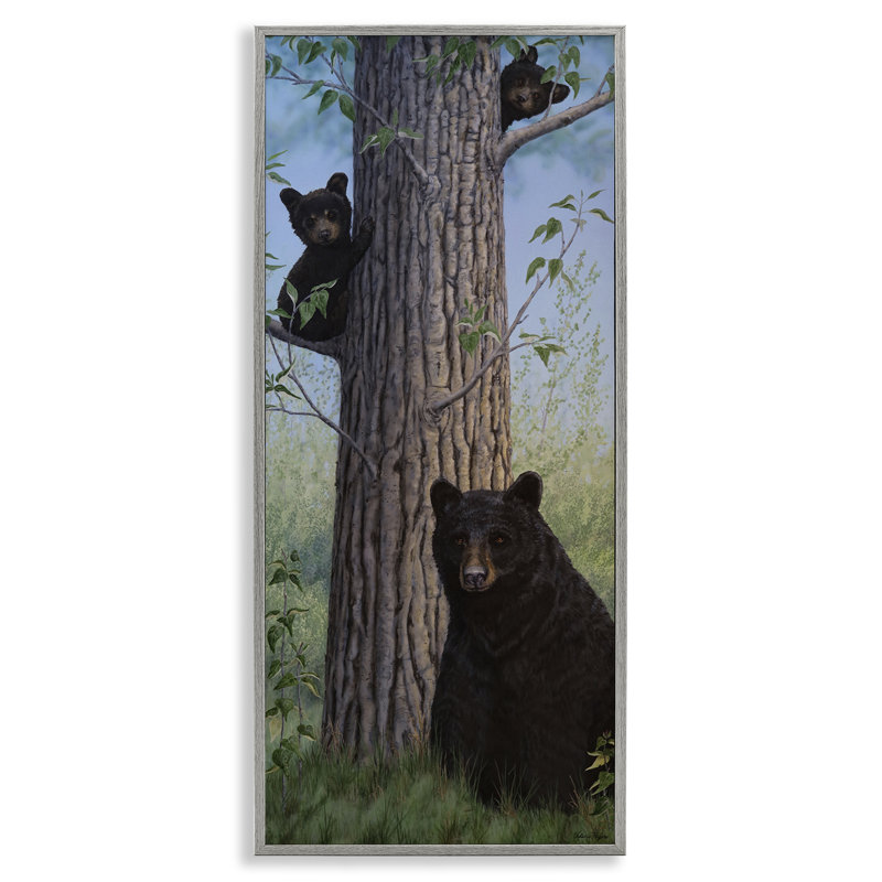  «Mama Bear & Cubs», art de la giclée encadrée par Valerie Rogers, H 30 po x l 13 po, Estampe numérique Farmhouse