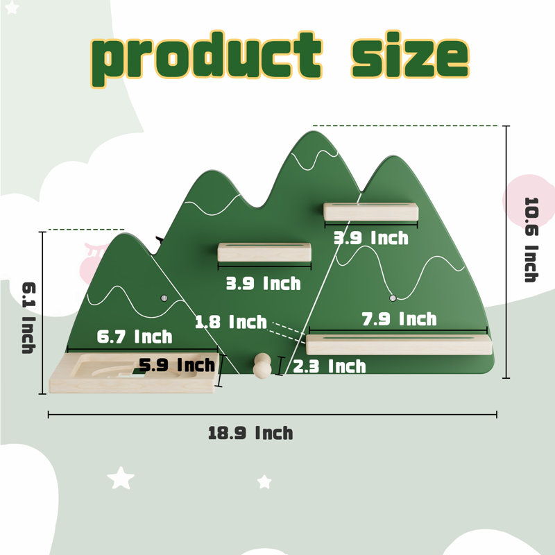 Green Mountain Tonie Shelf Wall Mounted - Tonies Wall Shelf For Toniebox, Charging Station, Magnetic Wood Display Floating Shelves For Tonie Figures Storage