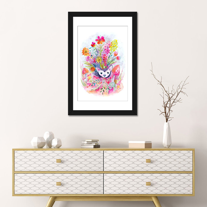 « hedgehog », peinture sur toile tendue, H 24 po x l 16 po x P 1 po, Papier d'art encadré noir, Blanc