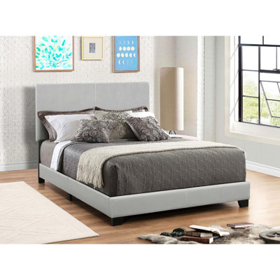 Grey Queen Panel Bed With Faux Leather Upholstery - Elegant Bedroom Piece Upholstered And Stylish
