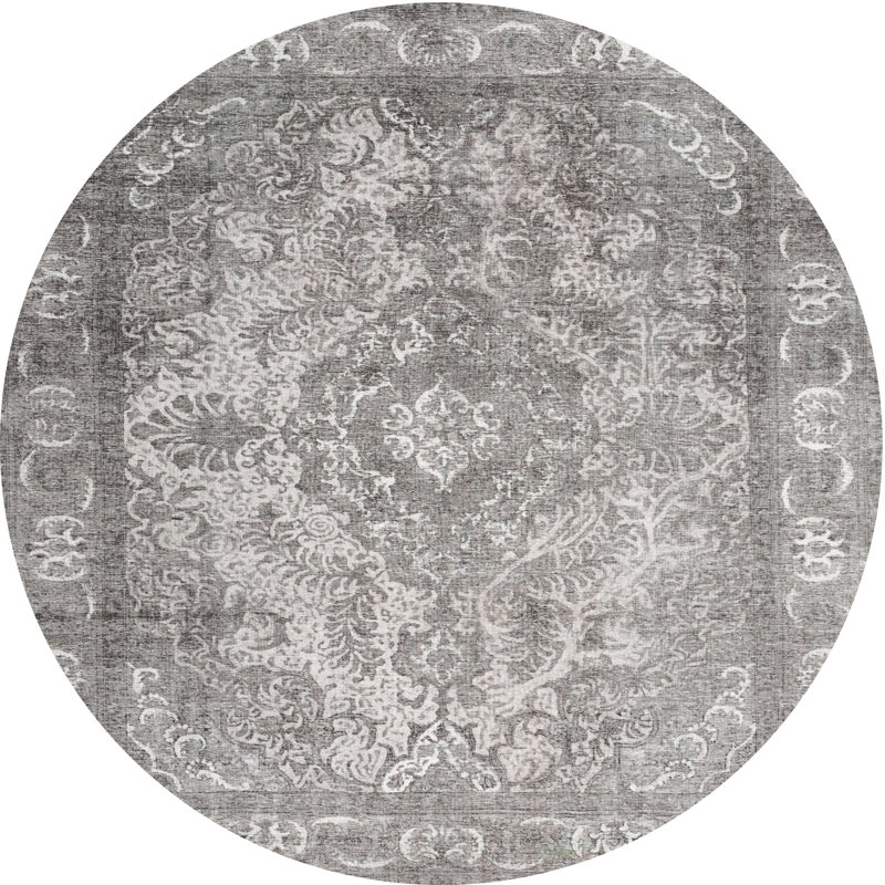 Tapis contemporain gris / blanc, Rond 8 pi