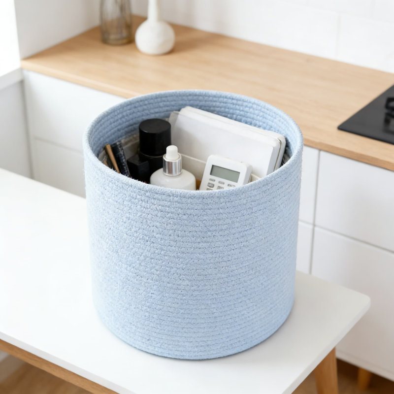 Woven Cotton Rope Storage Basket, Versatile Nursery Organizer For Laundry, Toys, Blankets, And Clothes With Hidden Handles