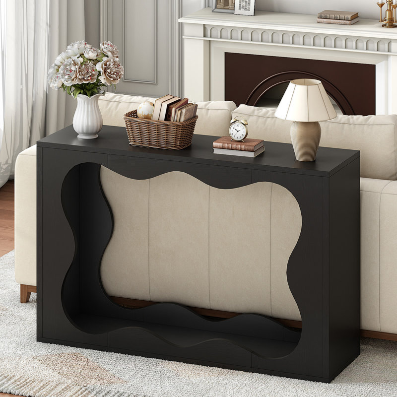 Console 47,2 po, table d'entrée à 2 niveaux avec design ondulé, Noir