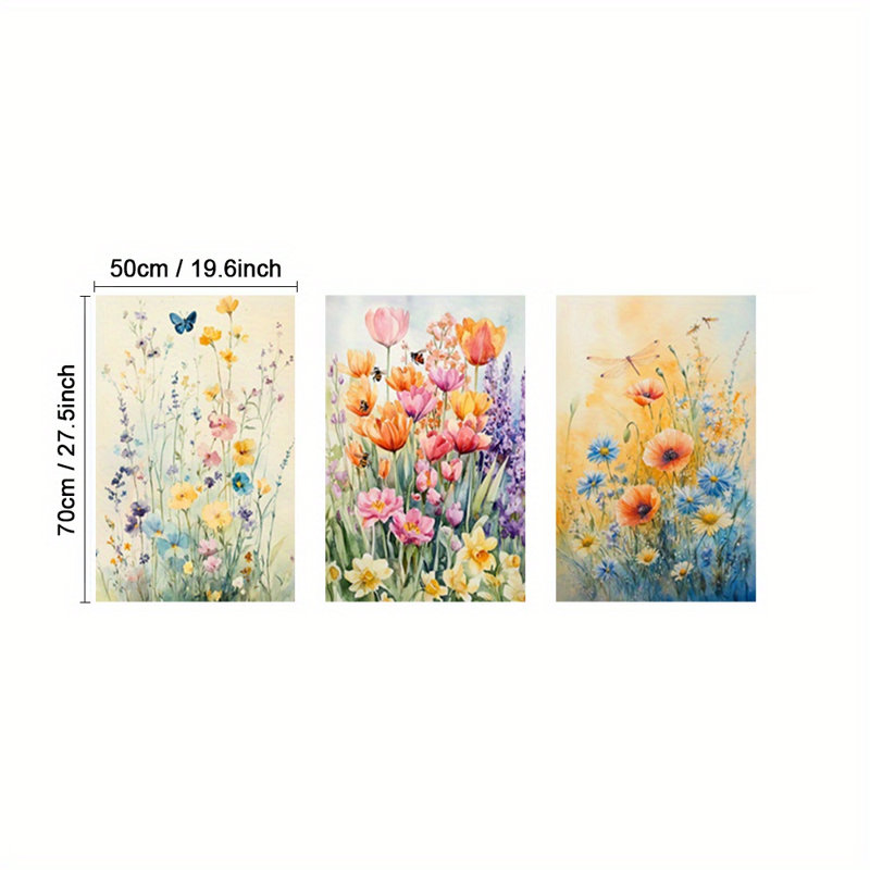 «Watercolor Garden Floral», reproduction sur toile 3 pièces pour décoration intérieure rustique fraîche