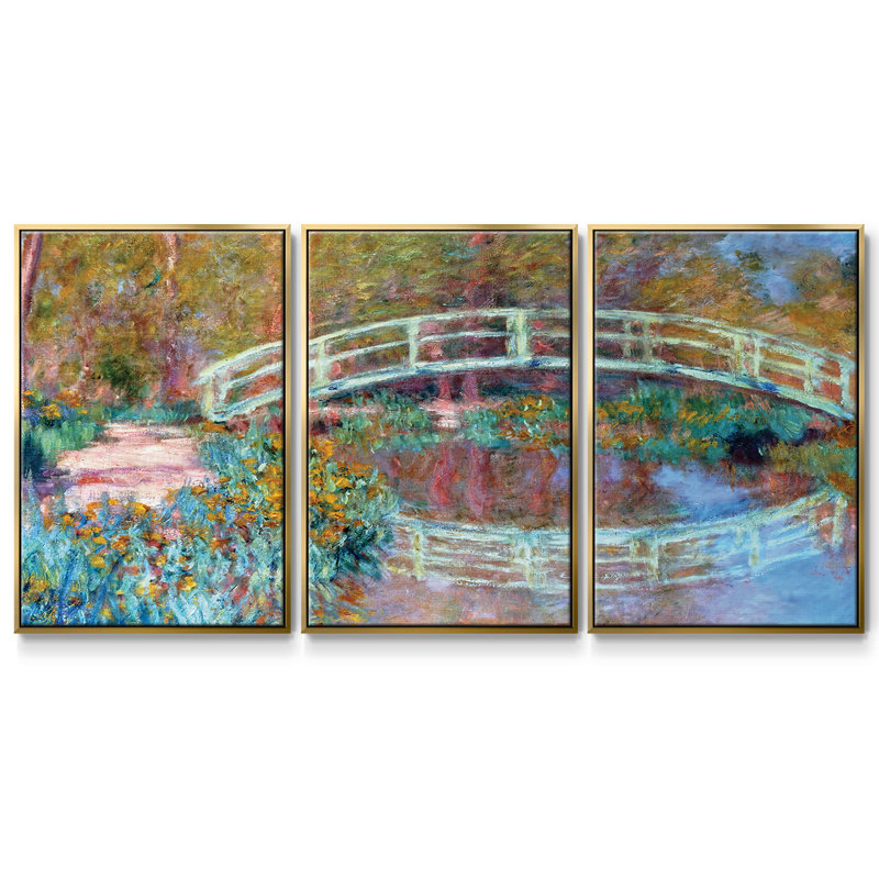 Le pont japonais (Le pont dans le jardin de Monet), 1900 3 pièces, H 36 po x l 75 po x P 2 po, Or