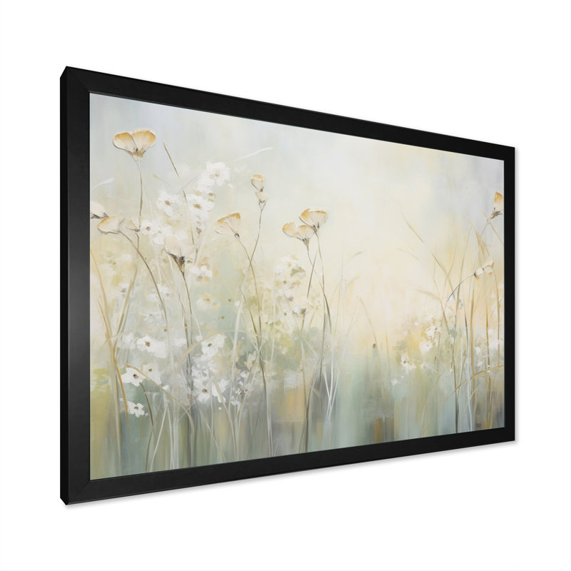 «Green Beige Serene Meadows I», reproduction d'art sur toile, Cadre simple noir, H 24 po x l 32 po x P 1 po