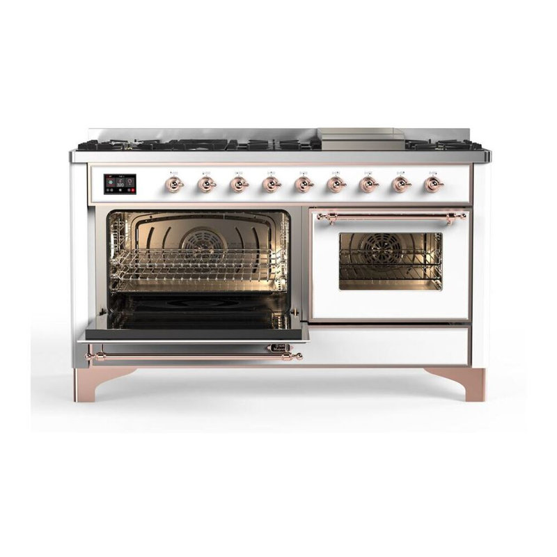 Cuisinière ILVE Majestic II Series 60 pouces à double combustible avec 9 brûleurs, plaque de cuisson (porte en verre, propane liquide)