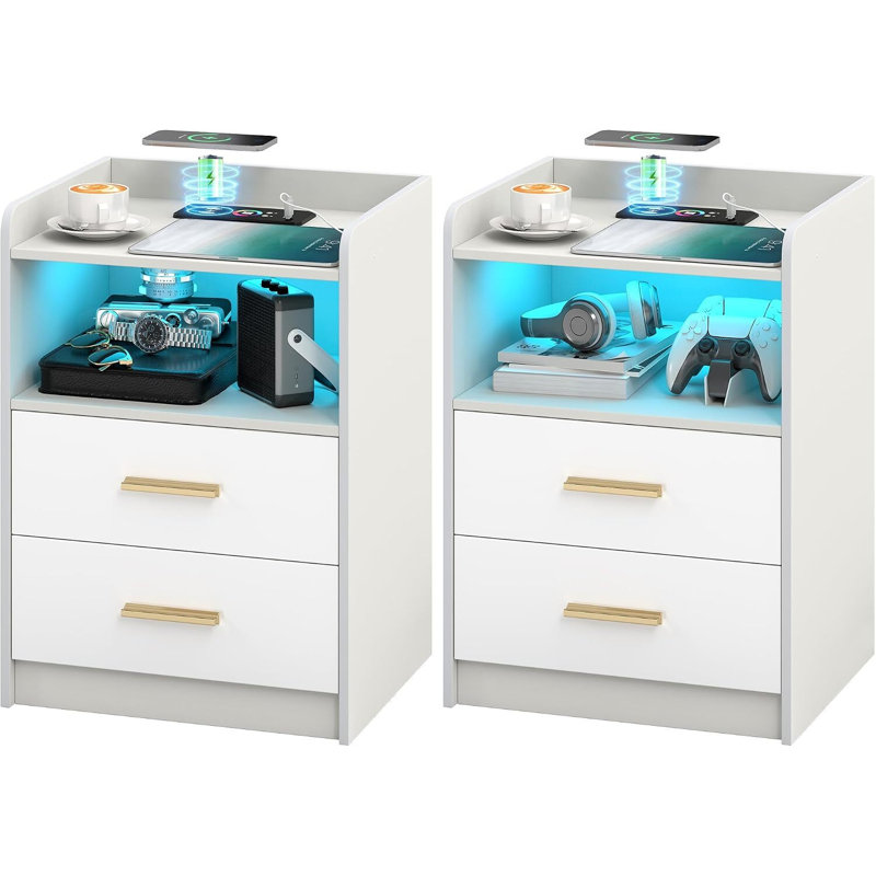 42.2 cm W Bedside Table, White Set of 2