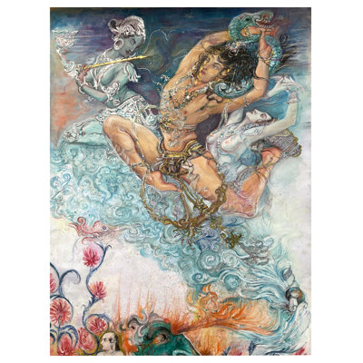 Krishna et Kaliya | Aquarelle sur une feuille de format A3 | Par Anuj Shastrakar
