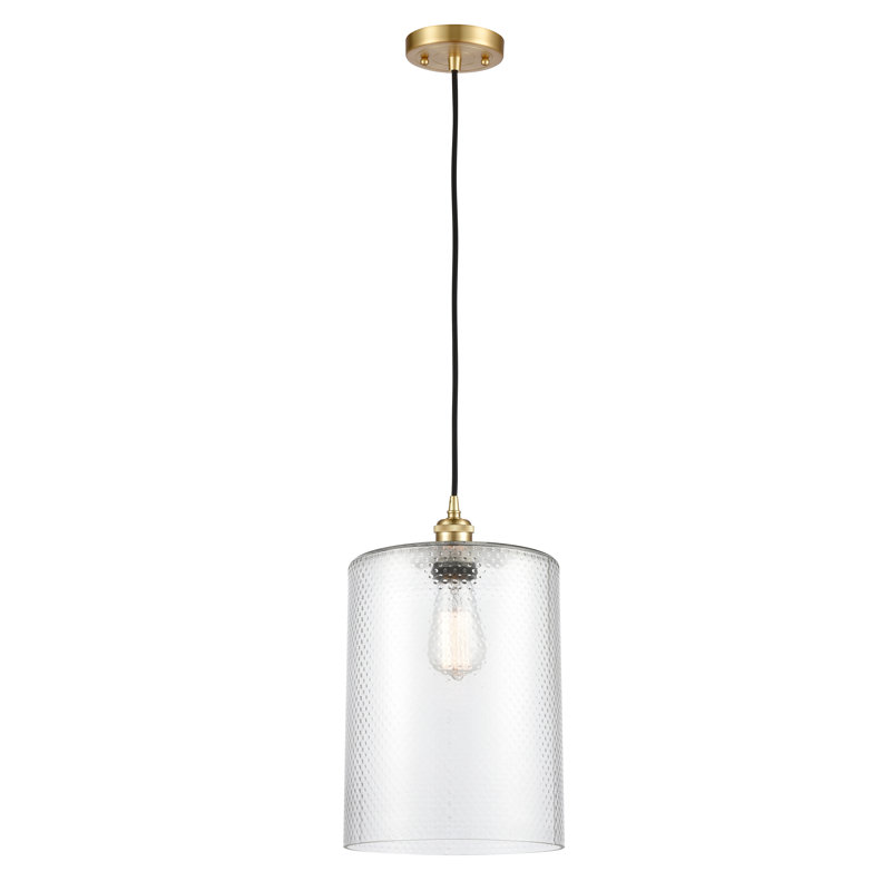 Luminaire suspendu cylindrique à 1 lumière Leilani, Transparent, Ampoule non incluse, Or satiné