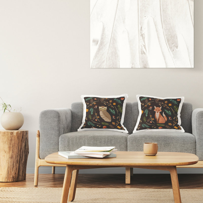 Colorful Boho-chic Graphic Owl and Fox Throw Pillows Set