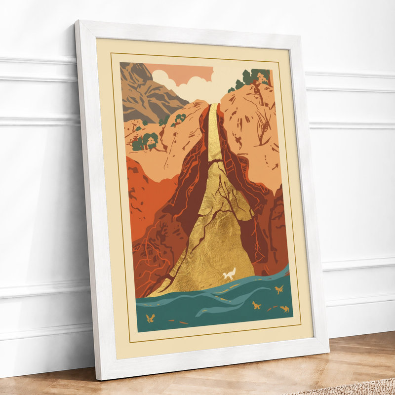 Mountain Pilgrimage Japandi - Framed Print, A3 - 42.0 x 29.7 cm, White