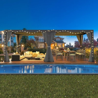  Erommy 10' x 12' Outdoor Pergola with Adjustable Louvered Roof & Integrated Drainage, Heavy-Duty Metal Louvered Pergola without Curtains for Patios