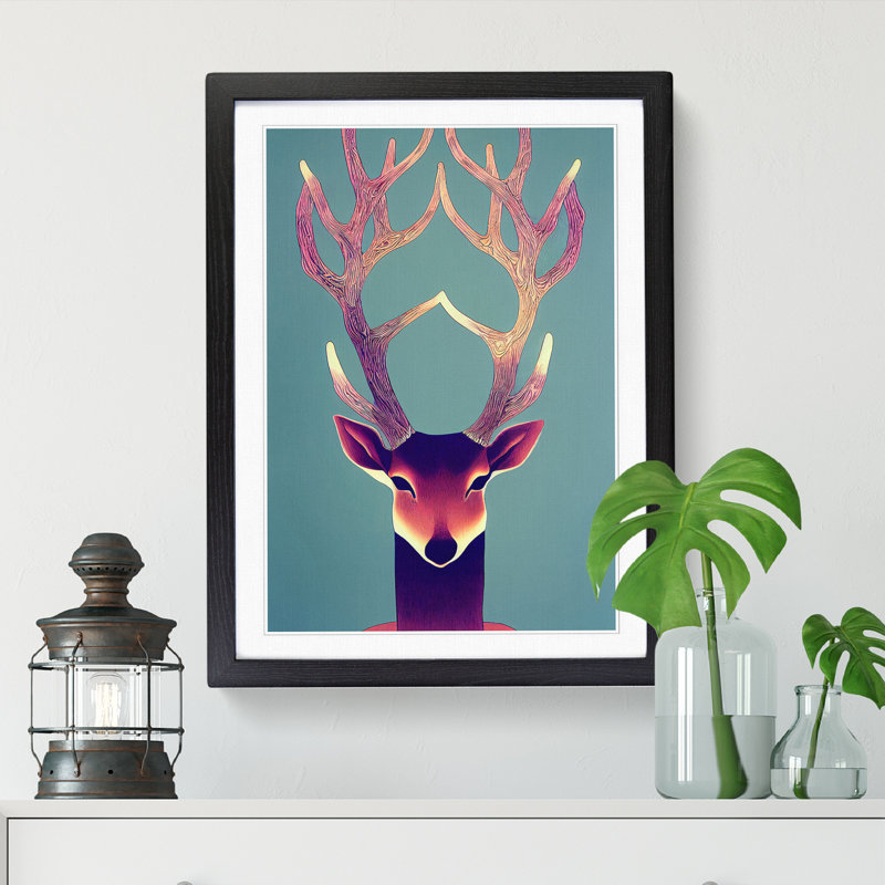 Unique Deer Abstract Vol.2 1 Piece Single Picture Frame Wall Art, 46cm H x 34cm W x 2cm D, Black