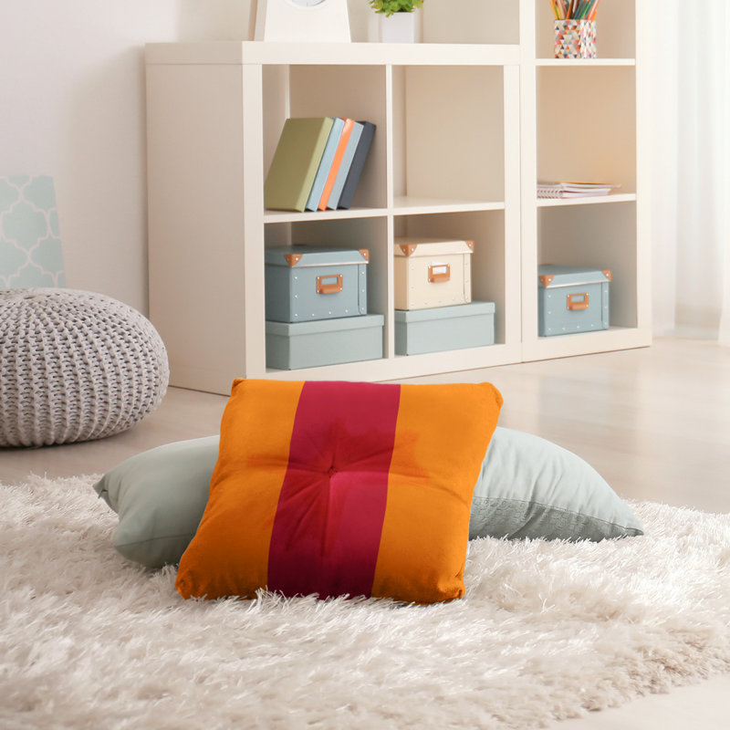  Coussin de sol touffeté, 26 po x 26 po, Orange / Rouge