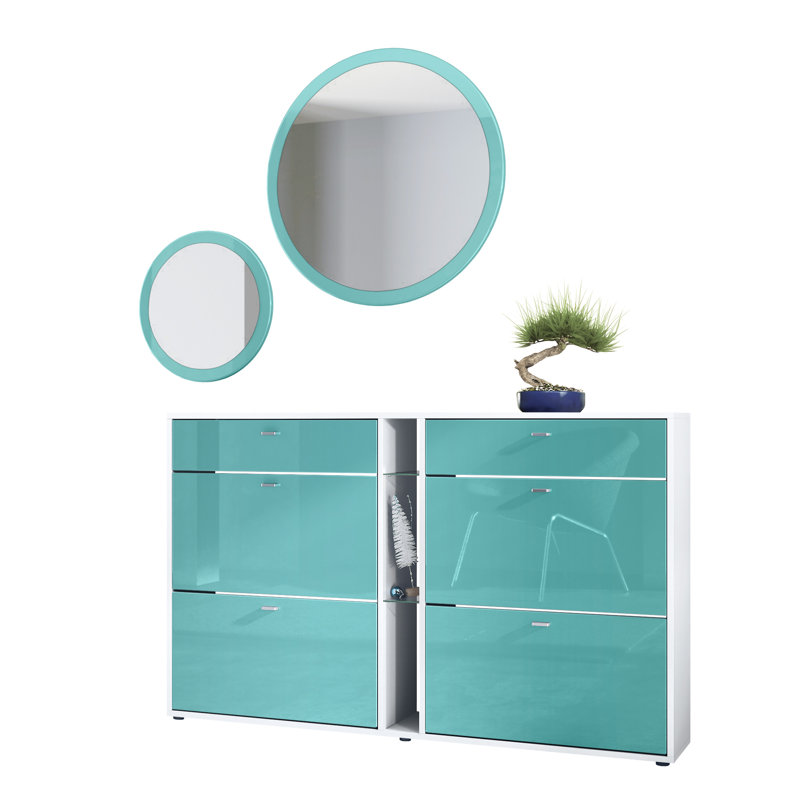 Rodrique Hall Tree 28cm Wide, White matt/Petrol