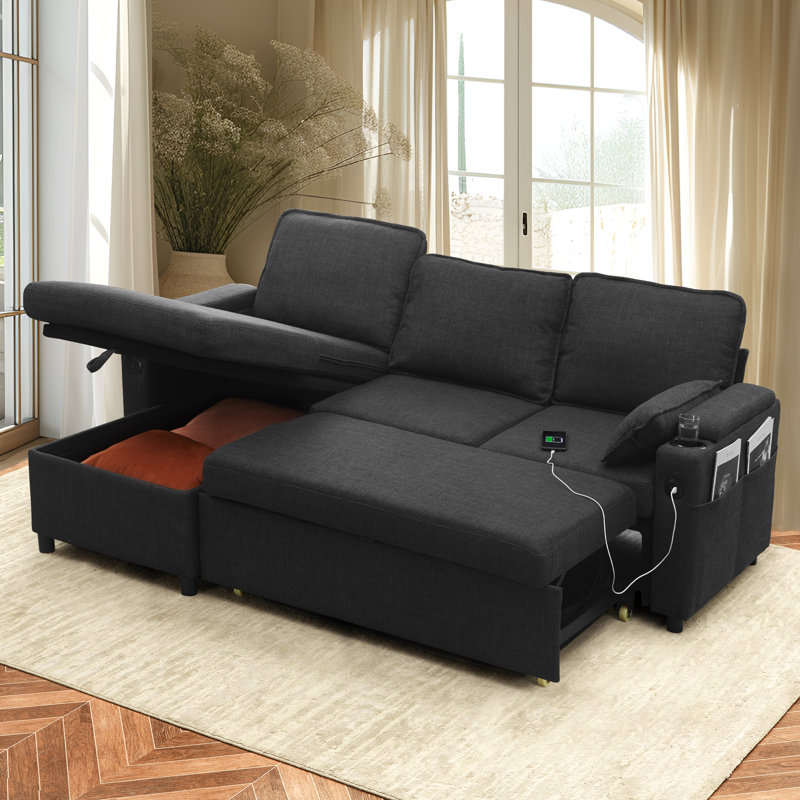 3 Seater Sofa & Chaise, Gray Linen Blend