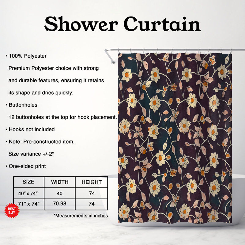 Rideau de douche 1 pièce Chamble Abstract Sprouts, H 74 po x l 71 po
