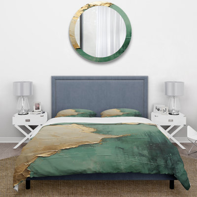 Ensemble de housse de couette peinture abstraite or et vert Fusion II