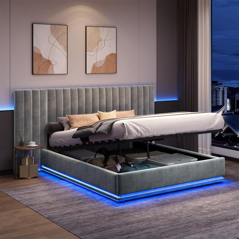 4ft6 Ottoman Bed With Led, Kingsize (5'), Grey