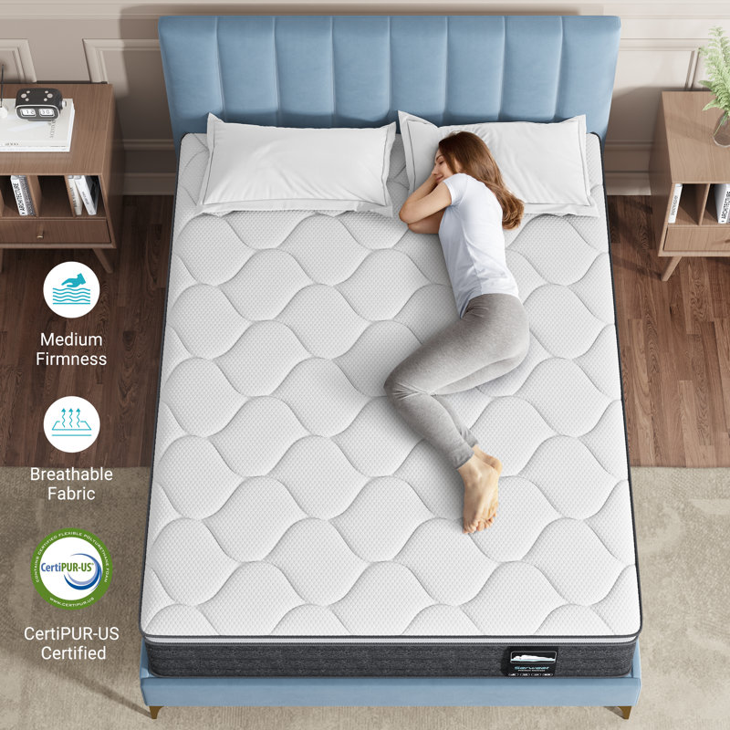 10 Inch Hybrid Memory Foam Mattress With Fiberglass Free For Cooler Sleep Supportive & Pressure Relief, Medium Firm, Full