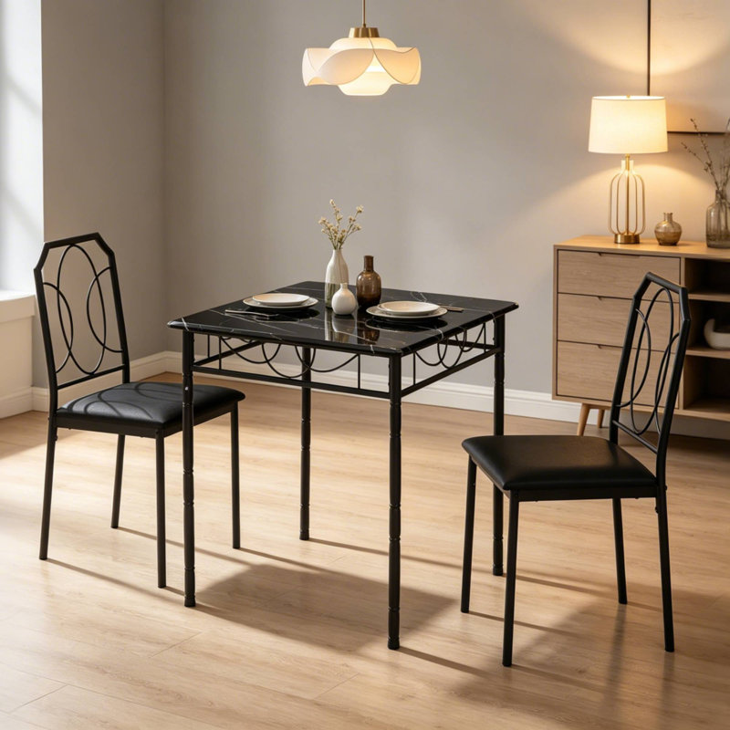 Prentiss 3-Piece Dining Table Set for 2, Small Kitchen Table and Chairs, Pub Table Set, Breakfast Nook Dining Room Furniture, Space-Saving Bistro Table Set with 2 Chairs