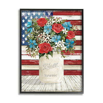 Americana Flag Festive Bouquet by Cindy Jacobs - Floater Frame Graphic Art on Wood