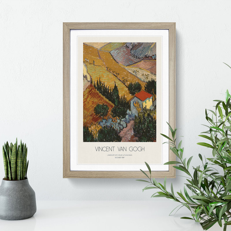 Landscape with Border by Vincent Van Gogh - Framed Print, Oak Framed, 36cm H x 27cm W x 2cm D