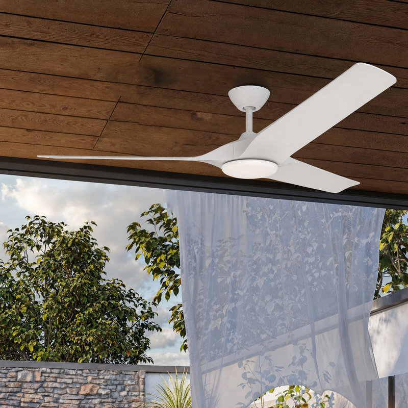 Gossamer 60'' Indoor Ceiling Fan with Light and Remote, Ceiling Fan with LED Light Kit, Modern 3-Blade Design, Quiet 6-Speed DC Motor - Matte White