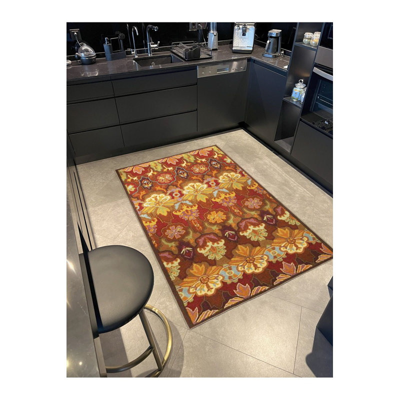 Floral Mixed Colorful Pattern Decorative Machine Washable Area Rug, Rectangle 5'1" x 7'7"