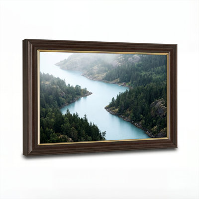 Art mural antique sur toile encadré doré pour le salon, la chambre à coucher, le bureau ou le vestibule - décoration murale décorative avec rivière de montagne