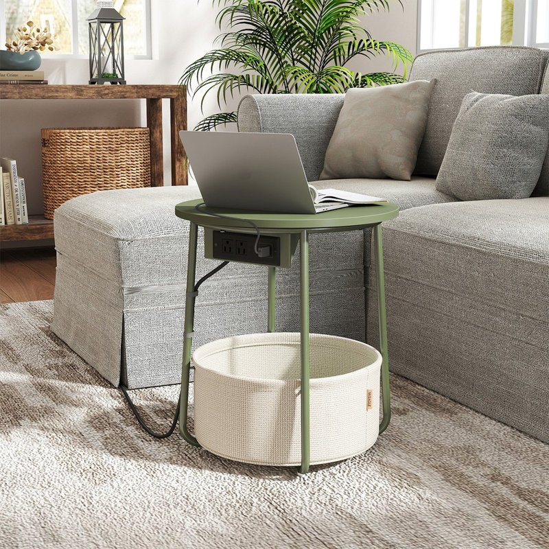 Table d'appoint avec station de charge, Vert forêt / blanc crème