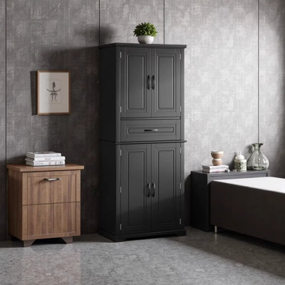 Bathroom Storage Cabinet with Multi-Functional Storage Space Drawer with Slide Rails Adjustable Shelf Black
