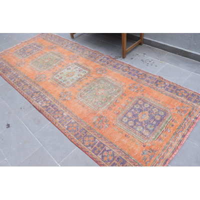 Vintage Oushak Turkish Runner Rug in Vibrant Orange for Kitchen and Corridor Decor