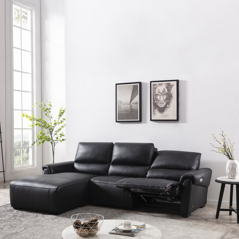 Minnich Upholstered Power Reclining L-Shaped Sectional, Left Hand Facing, Black