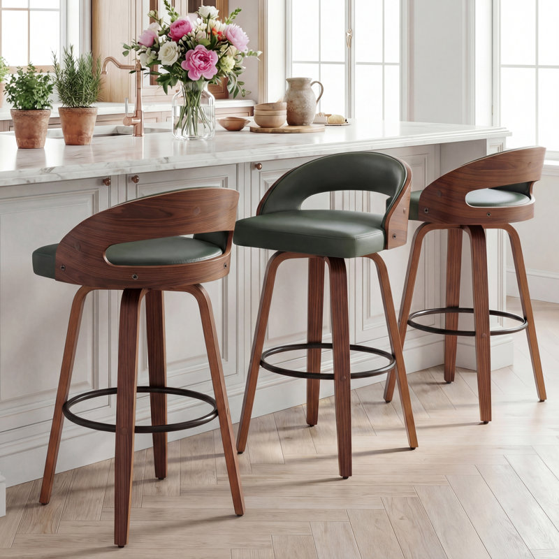 Ensemble de tabourets pivotants 3 pièces Carmavy, Vert, Tabouret de bar (siège d'une hauteur de 25 po)