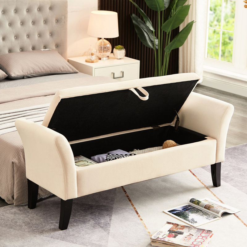 Siège d'organisation en velours beige avec rangement 51,5 po - Banc pratique et élégant, Beige
