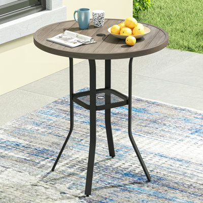 Readus Round Metal Outdoor Bar Table With Umbrella Hole , 35.4'' in. W 35.4'' in. D
