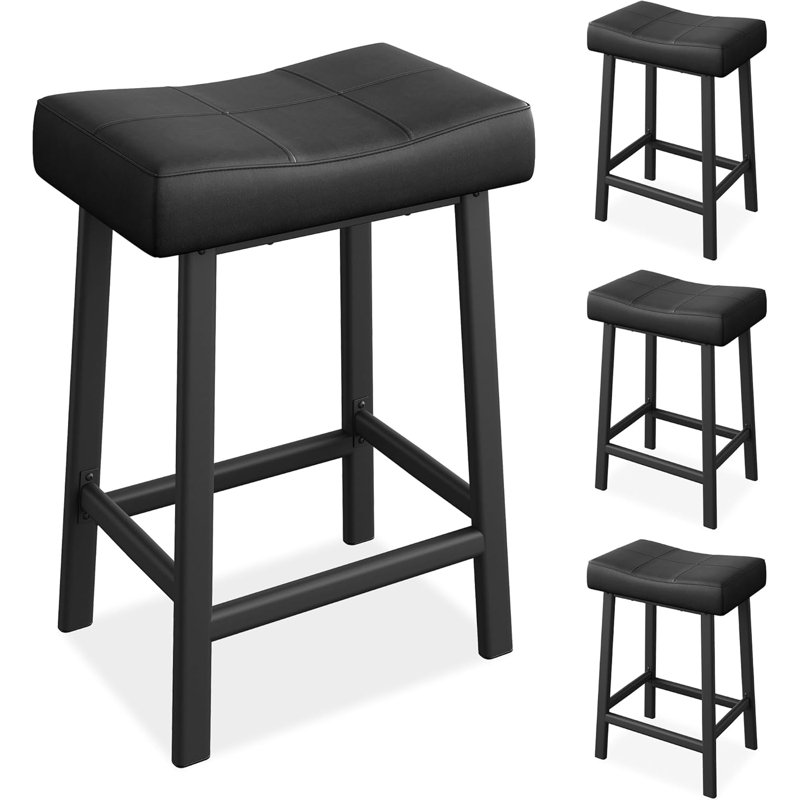 Bar Stools Set of 4, 24" Counter Height Upholstered Padded Barstools with Curved Surface