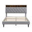 Base de lit tapissier grand format avec tête de lit en lin capitonné, ports USB, station de charge pratique, deux poches latérales-383823019-383823018