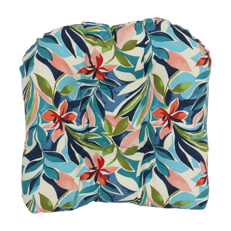 Outdoor 5'' Dining Chair Seat Cushion, Ivory/Blue Floral