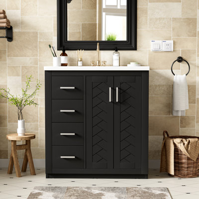 30"W Freestanding Bathroom Vanity With Ceramic Sink Top, Drawers And Soft Closing Doors