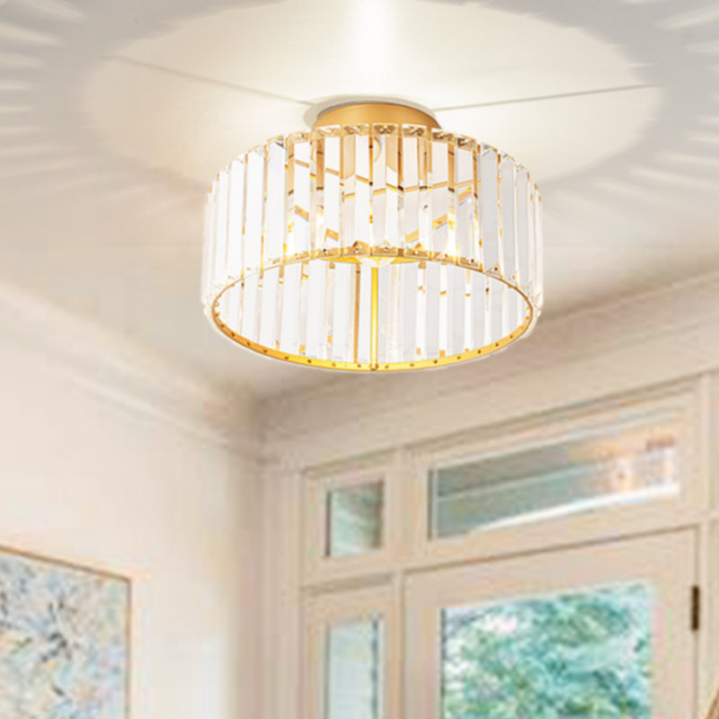 Plafonnier semi-encastré en cristal, H 7 po x l 11,8 po x P 11,8 po