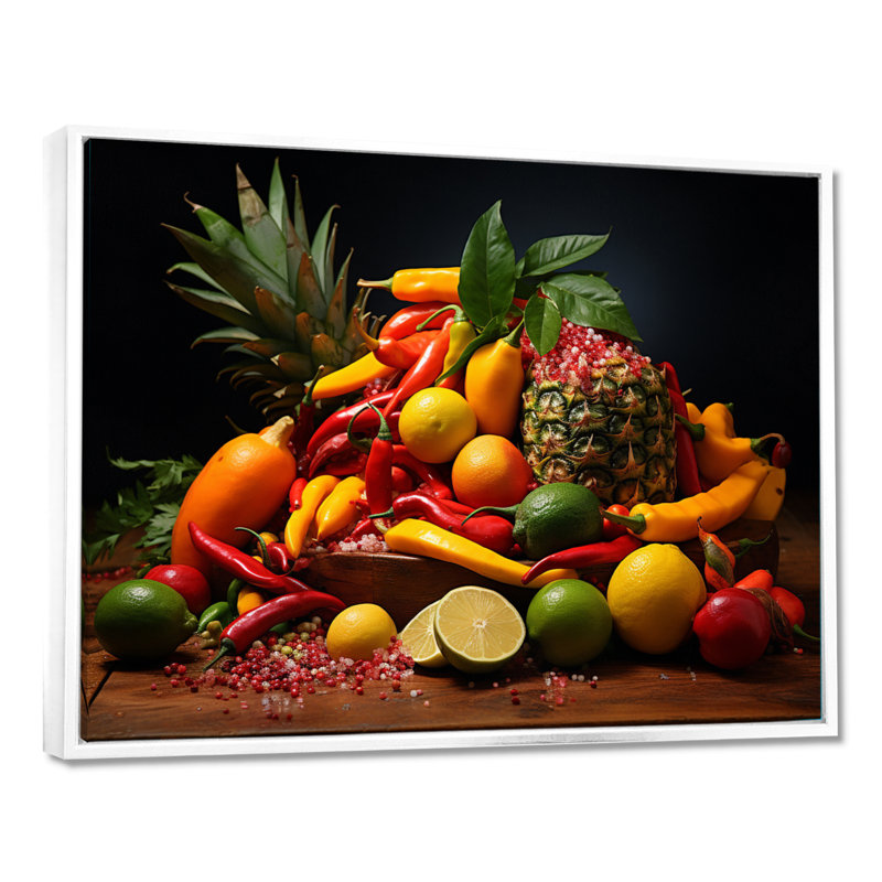 «Caribbean Fruits II», reproduction sur toile, H 12 po x l 20 po, Cadre flottant blanc
